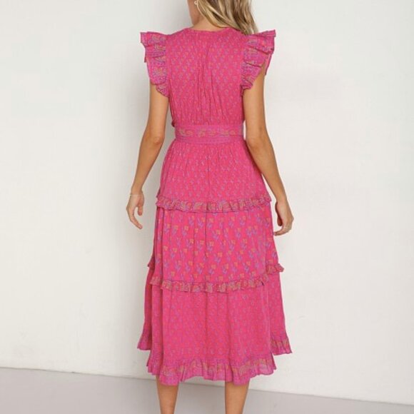 Cleobella Kenzie Midi Dress in Ditzy Print Pink sz M - Picture 2 of 5
